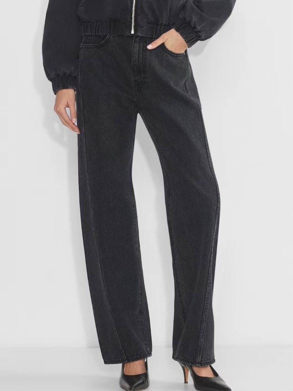Denim Forum Black High-Rise Straight-Leg Jeans
